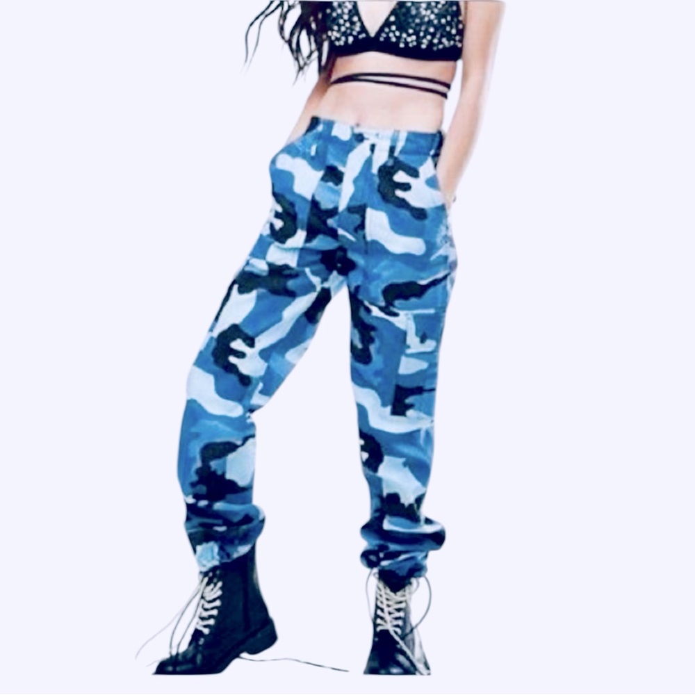 Royal Blue High Waists V.I.P. Jeans Camo Cargo Skinny Jogger Size 13/31 NWOT